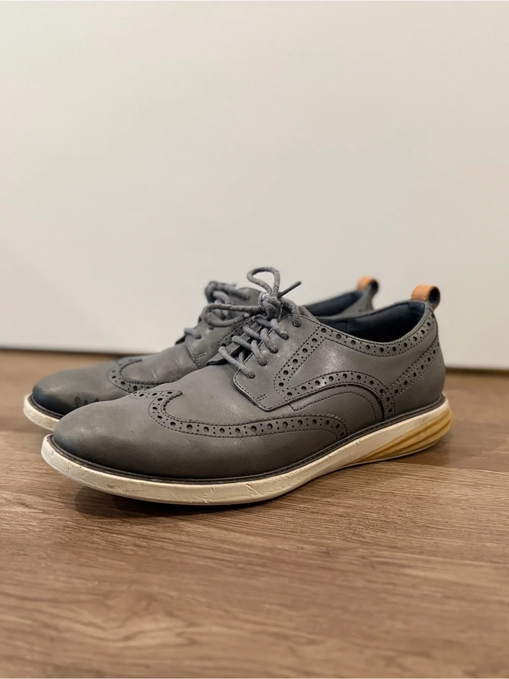 Cole Haan Gray Wingtip Oxfords with Cream Contrast Sole